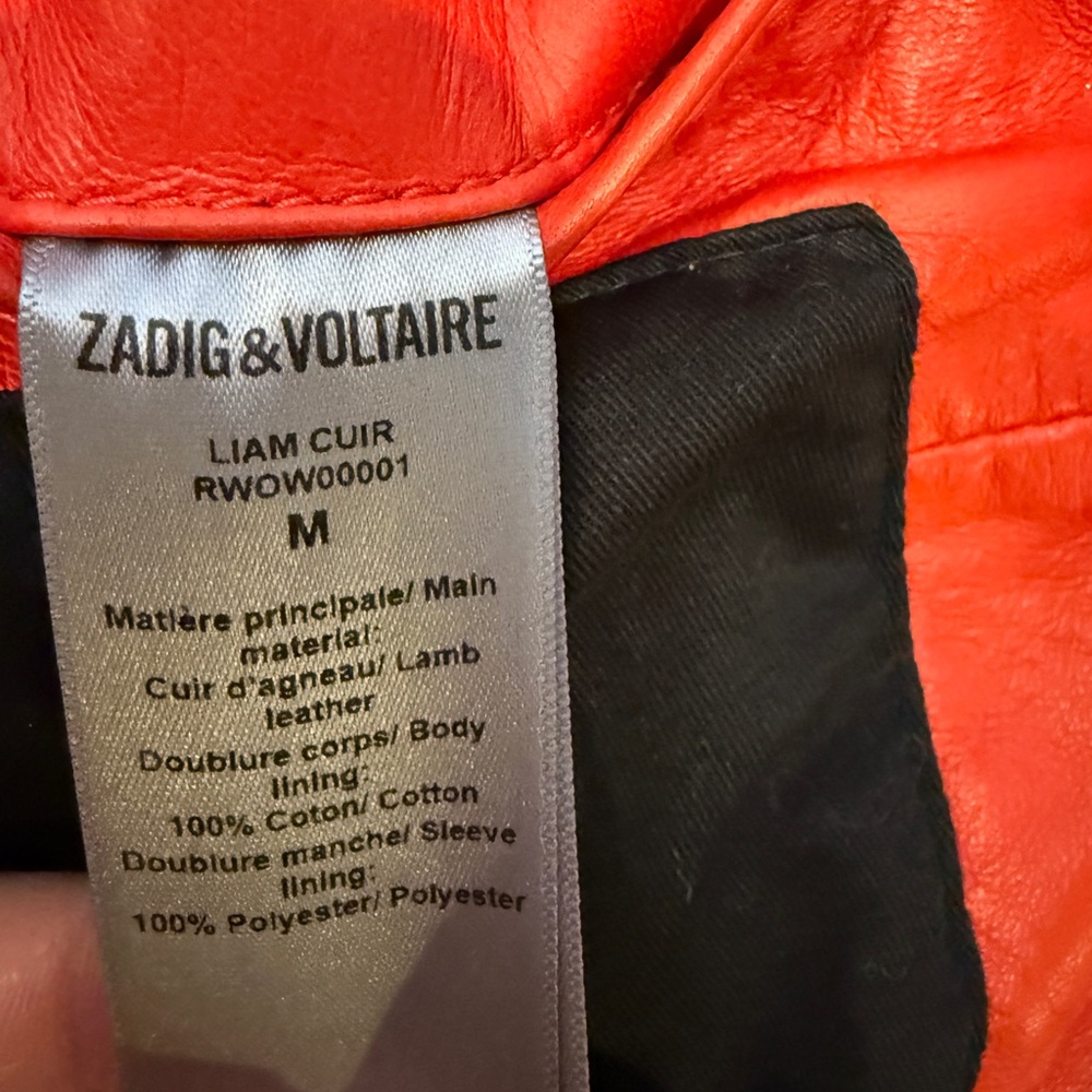 Zadig & Voltaire Liam Cuir Red Leather Jacket - Picture 9 of 15